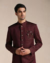 alt message - Manyavar Men Cabernet Red Floral Motif Indo Western Set image number 0