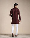 Manyavar Men Cabernet Red Floral Motif Indo Western Set