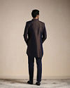 Manyavar Men Navy Blue Self Patterned Indo Western Set