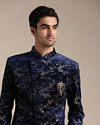 Neon Navy Blue Botanical Print Indo Western Set
