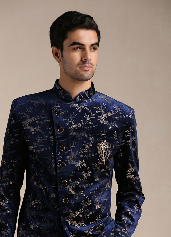 Neon Navy Blue Botanical Print Indo Western Set image number 0