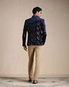 Manyavar Men Neon Navy Blue Botanical Print Indo Western Set