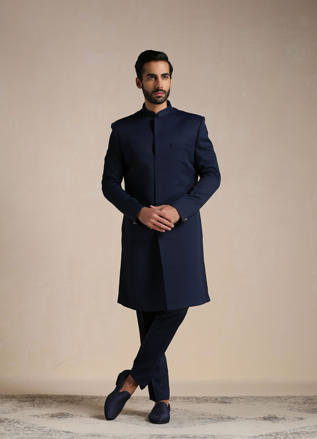 alt message - Manyavar Men Alluring Blue Indo Western Set image number 2