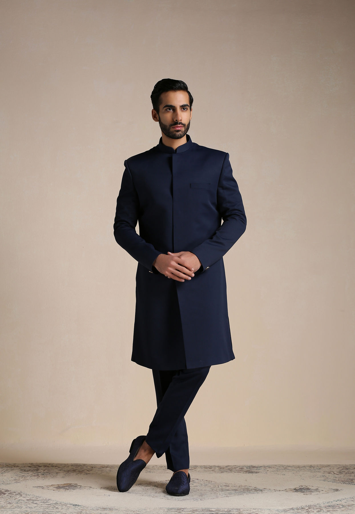 alt message - Manyavar Men Alluring Blue Indo Western Set image number 2