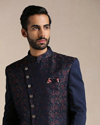 Manyavar Men Alluring Blue Indo Western Set