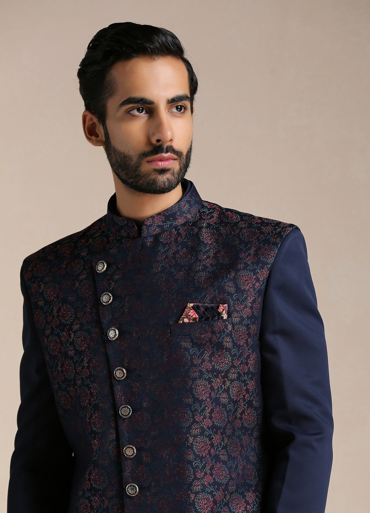 Manyavar Men Alluring Blue Indo Western Set