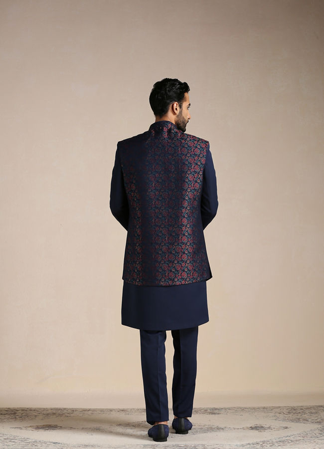 Manyavar Men Alluring Blue Indo Western Set