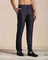 Manyavar Men Dark Night Blue Self Patterned Indo Western Set
