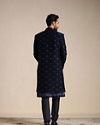 Manyavar Men Dark Night Blue Self Patterned Indo Western Set