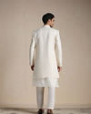 Manyavar Men Cream Herringbone Patterned Indo Western Set