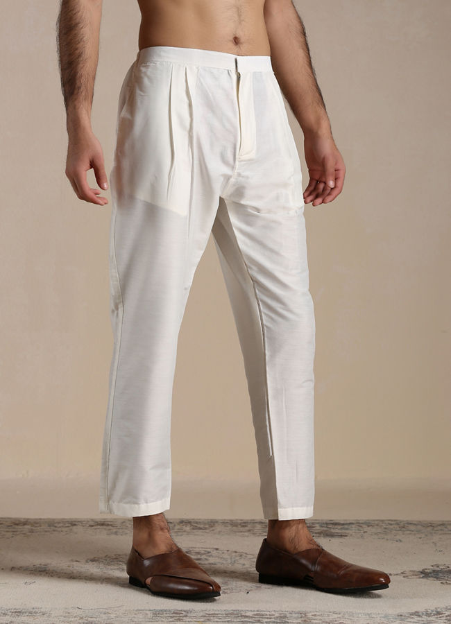 Manyavar Men Cream Herringbone Patterned Indo Western Set