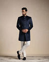 Manyavar Men Navy Blue Paisley Patterned Indo Western Set