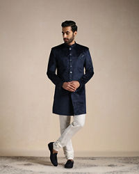 Manyavar Men Navy Blue Paisley Patterned Indo Western Set