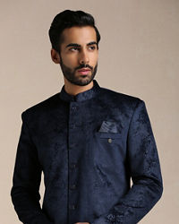 Manyavar Men Navy Blue Paisley Patterned Indo Western Set