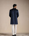 Manyavar Men Navy Blue Paisley Patterned Indo Western Set