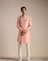 alt message - Manyavar Men Flamingo Pink Angrakha Style Indo Western Set image number 1