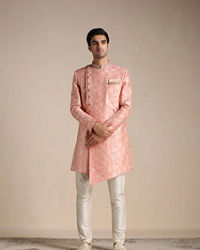 Manyavar Men Flamingo Pink Angrakha Style Indo Western Set