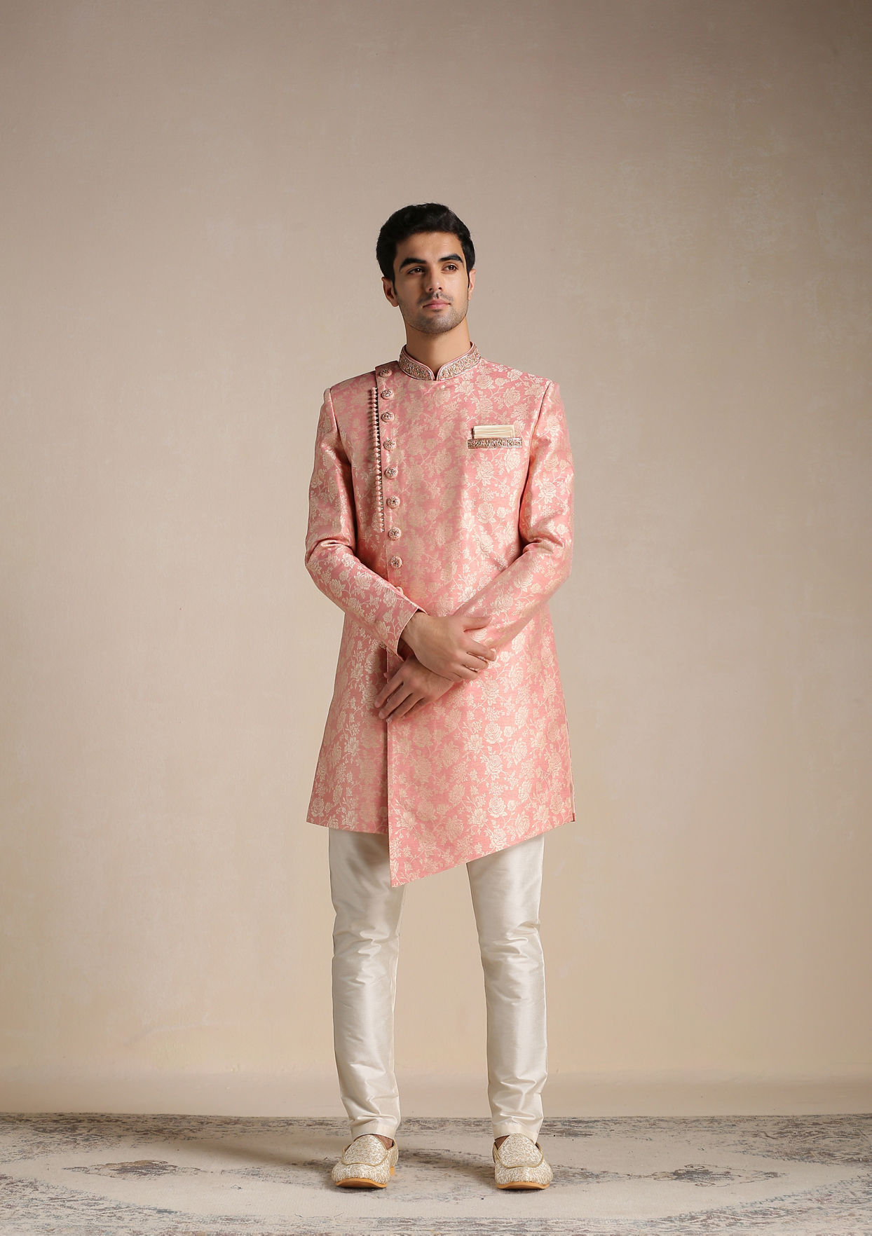 Buy Flamingo Pink Angrakha Style Indo Western Set Online in the USA