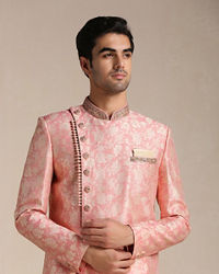 Manyavar Men Flamingo Pink Angrakha Style Indo Western Set