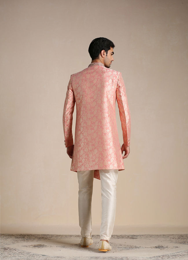 alt message - Manyavar Men Flamingo Pink Angrakha Style Indo Western Set image number 3