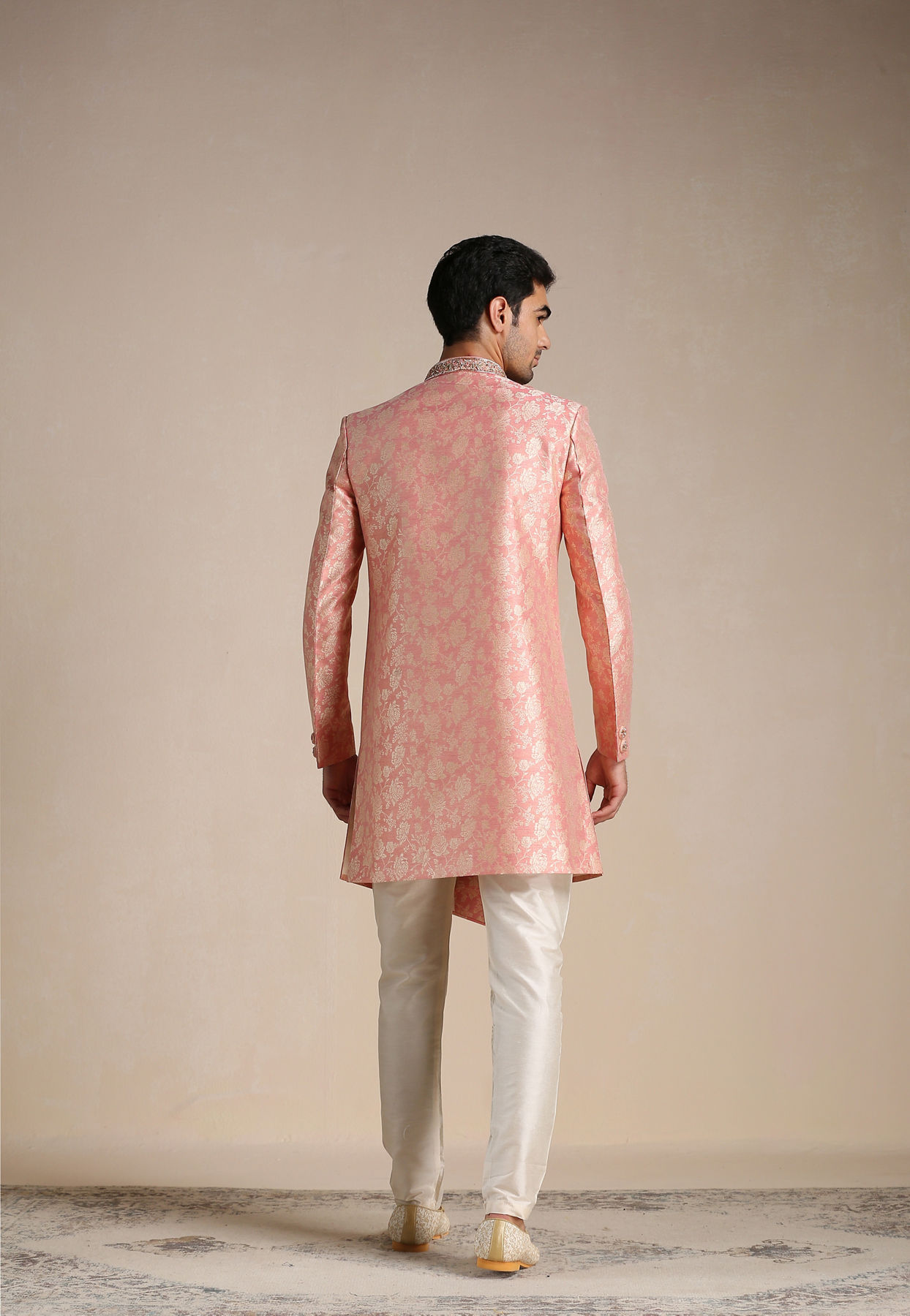 alt message - Manyavar Men Flamingo Pink Angrakha Style Indo Western Set image number 3