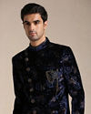 Royal Blue Floral Print Angrakha Style Indo Western Set