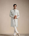 Manyavar Men Sterling Grey Ogee Patterned Indo Western Set