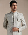 Sterling Grey Ogee Patterned Indo Western Set