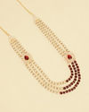 Ruby Red Stone and Pearl Brooch Detailed Mala image number 0