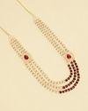 Manyavar Men Ruby Red Stone and Pearl Brooch Detailed Mala