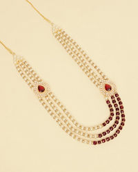 Manyavar Men Ruby Red Stone and Pearl Brooch Detailed Mala