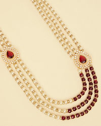 Manyavar Men Ruby Red Stone and Pearl Brooch Detailed Mala