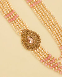 Manyavar Men Pearl and Pink Stone Pendant Mala