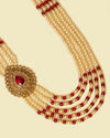 alt message - Manyavar Men Cream and Maroon Pearl Layered Mala with Pendant image number 1