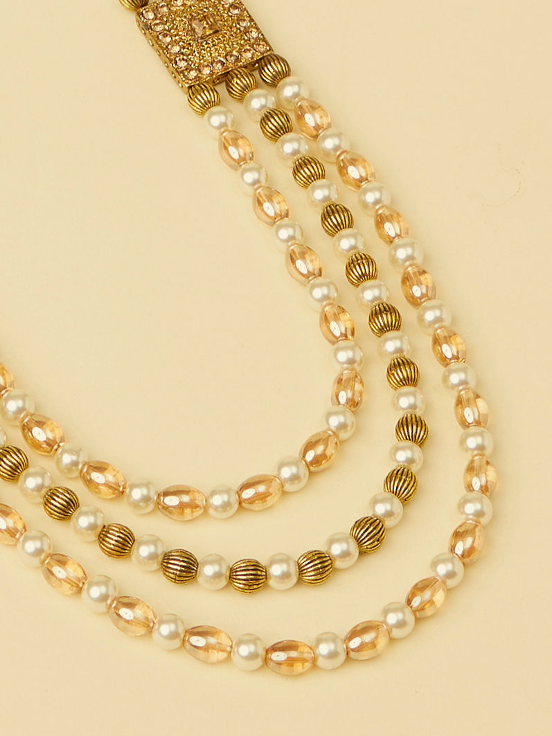 Manyavar Men Pearl and Stone Pendant Mala