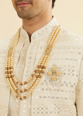 Manyavar Men Ivory Pearl and Amber Stone Studded Mala