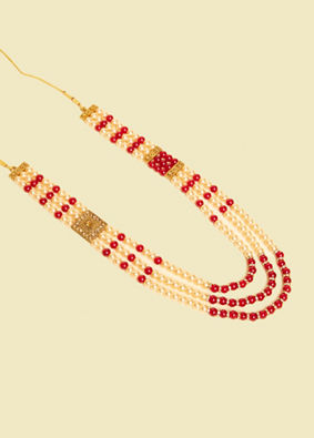 Pearl and Red Stone Layered Mala image number 0