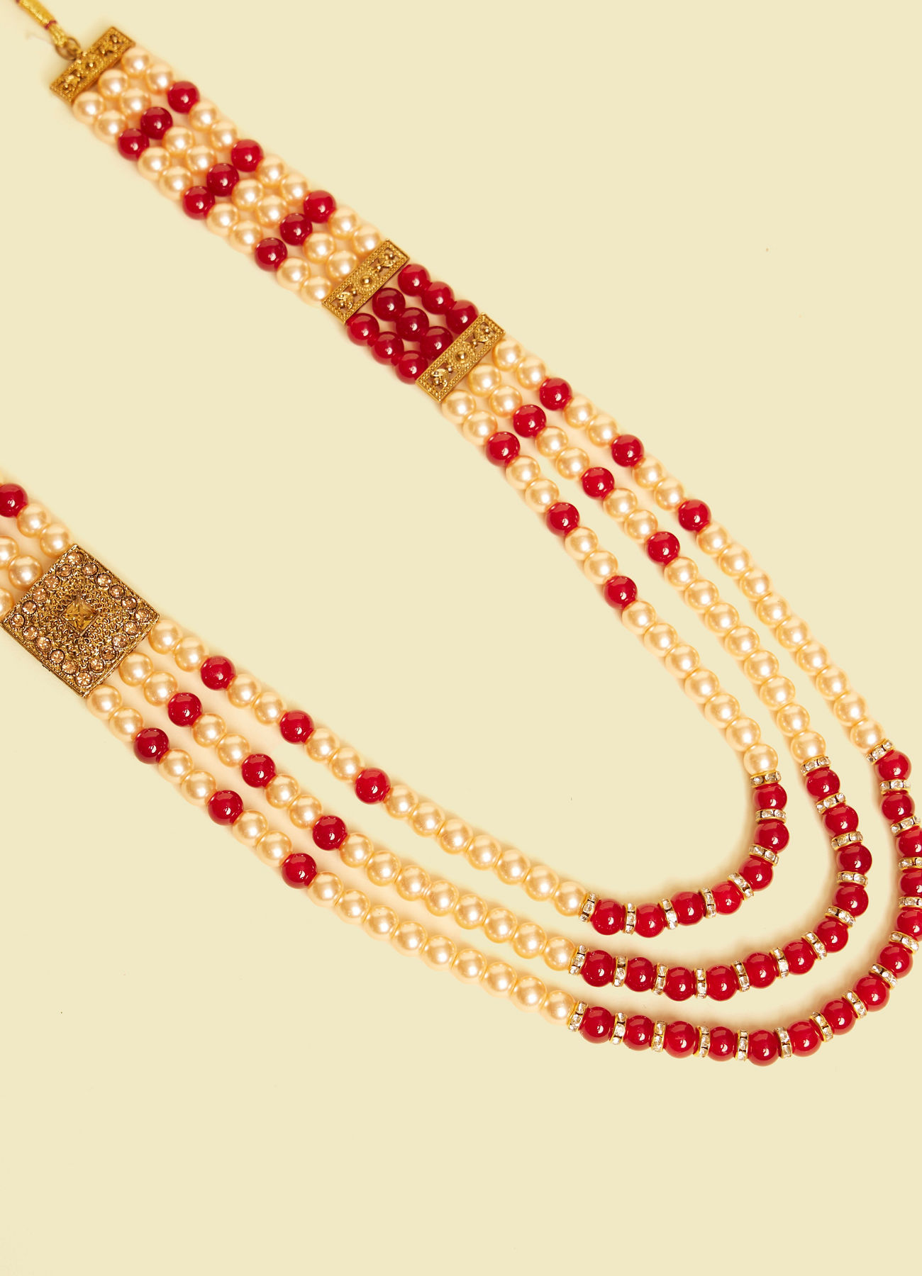 Manyavar Men Pearl and Red Stone Layered Mala