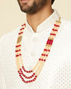 Manyavar Men Pearl and Red Stone Layered Mala