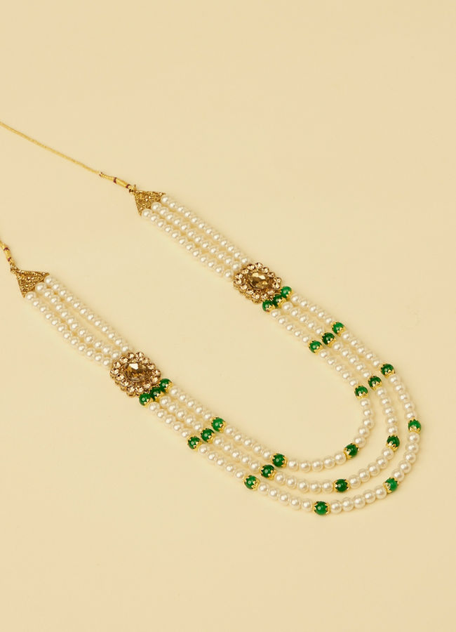 Manyavar Men Pearl and Green Stone Mala image number 0