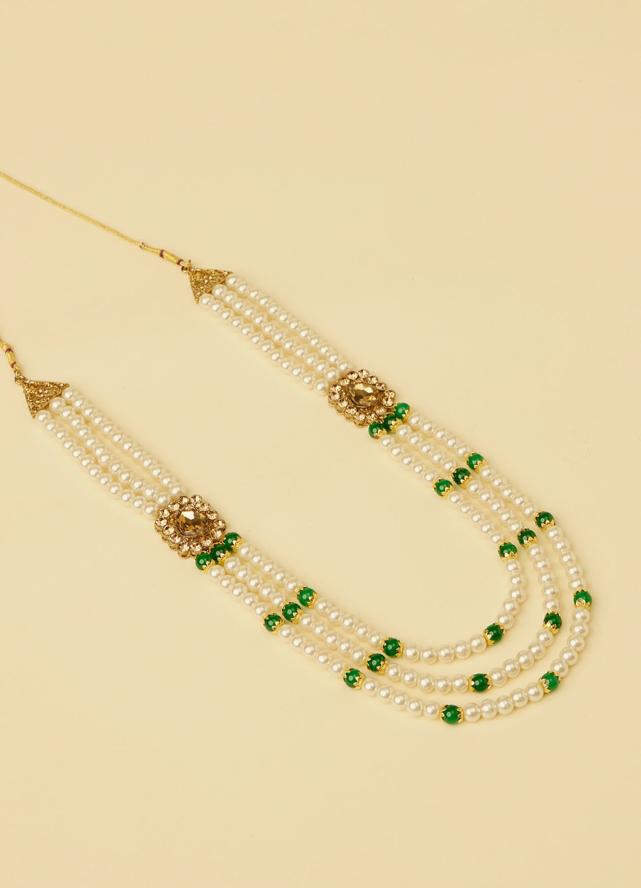 Manyavar Men Pearl and Green Stone Mala