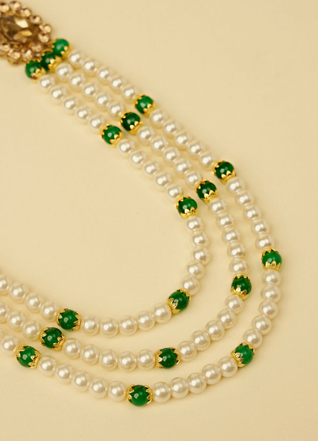 Manyavar Men Pearl and Green Stone Mala image number 1