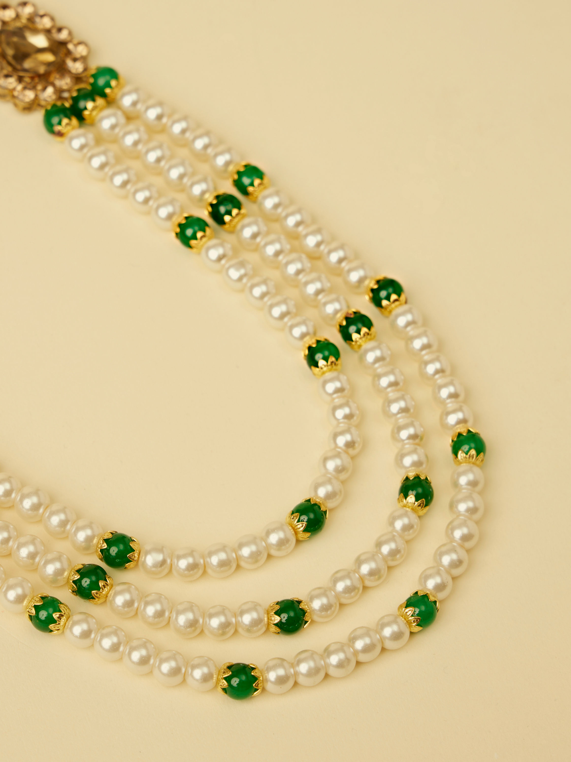 Manyavar Men Pearl and Green Stone Mala