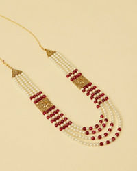 Manyavar Men Pearl and Red Stone Pendant Mala