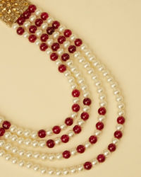 Manyavar Men Pearl and Red Stone Pendant Mala