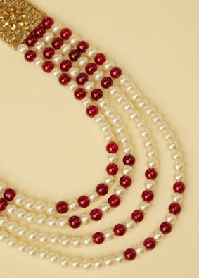 Pearl and Red Stone Pendant Mala image number 1