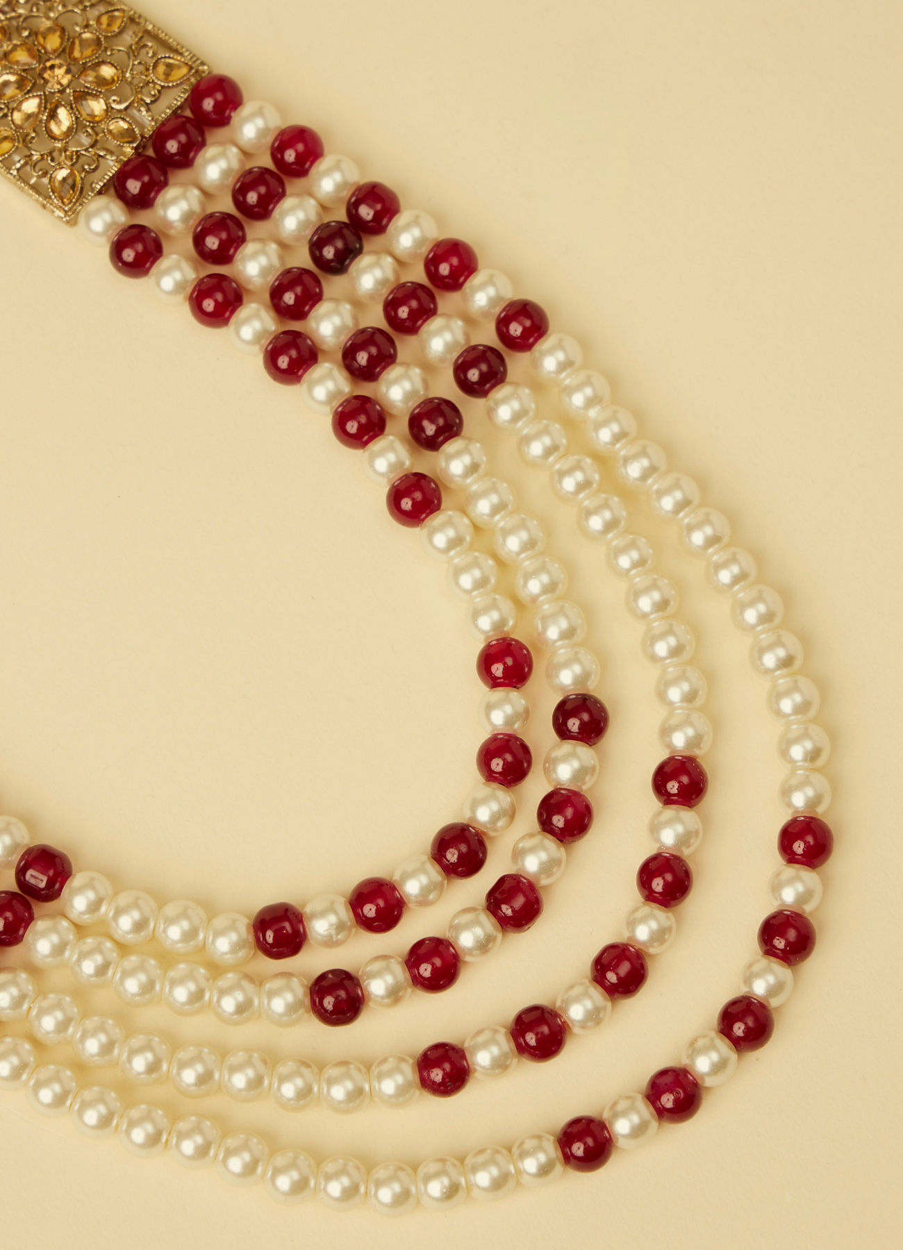 Manyavar Men Pearl and Red Stone Pendant Mala