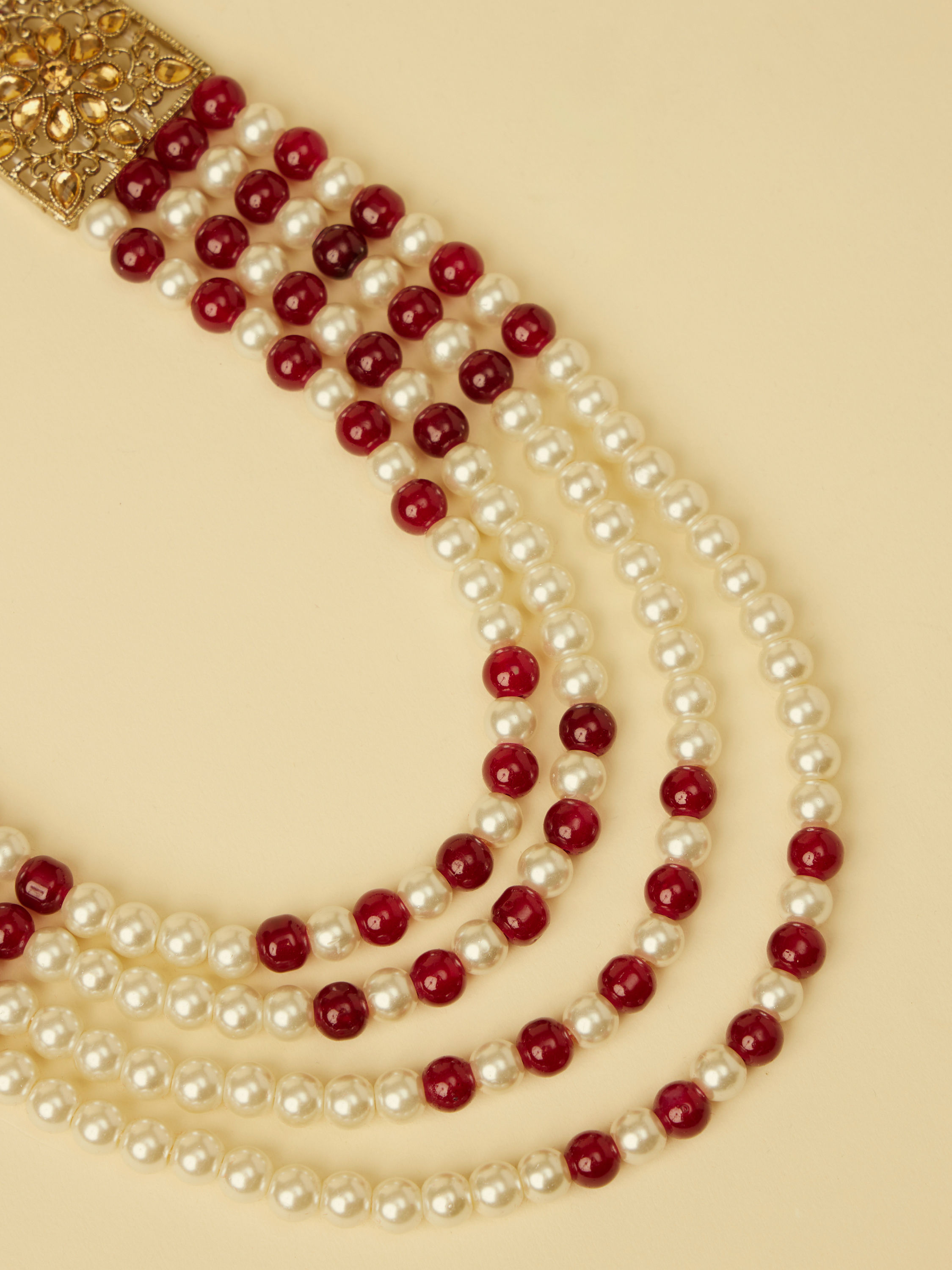 Manyavar Men Pearl and Red Stone Pendant Mala