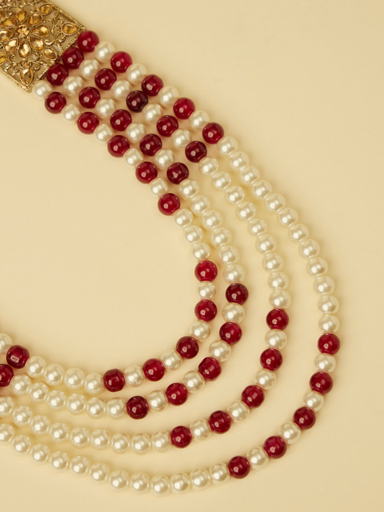 Buy Pearl and Red Stone Pendant Mala Online in the USA Manyavar Mala