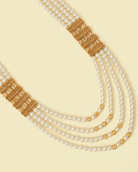 Manyavar Men Cream Pearl Stone Layered Pendant Mala